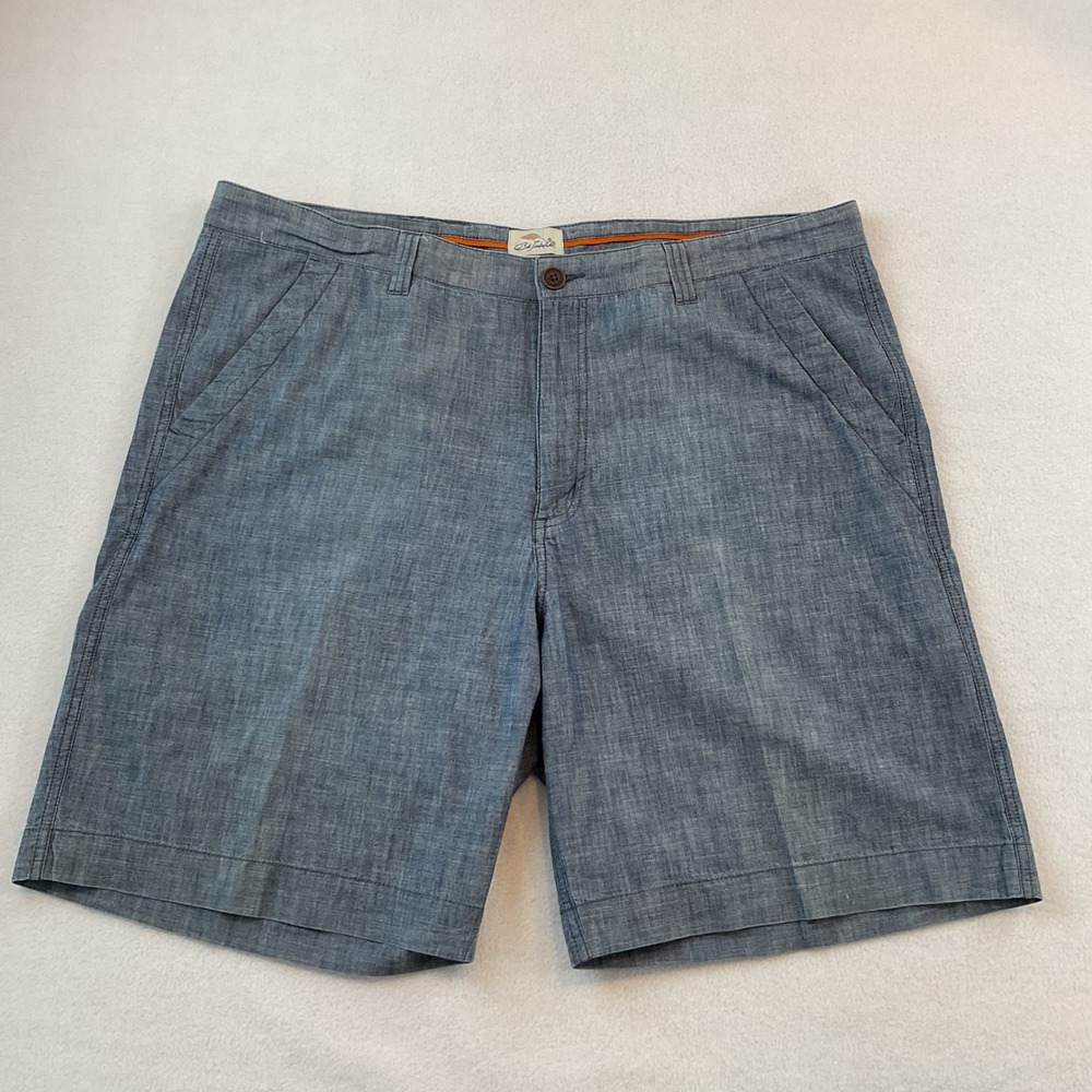 Bob Timberlake Mens‎ Blue Chambray Cotton Flat Front Shorts Size 38 Relaxed Fit